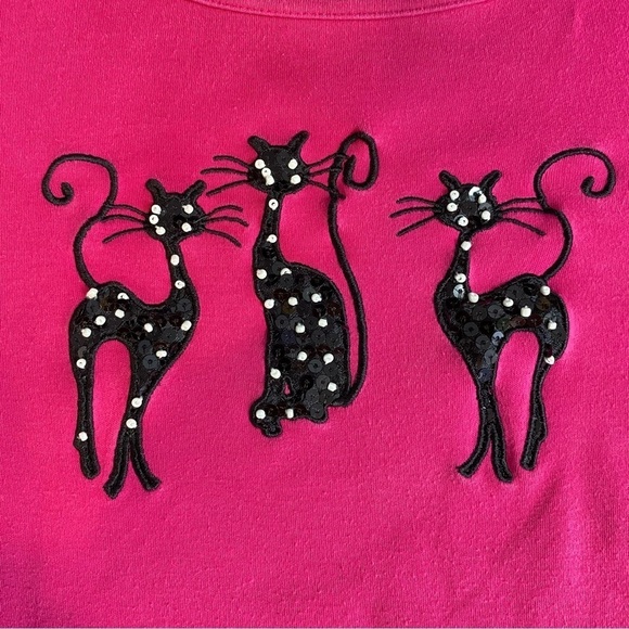 Peanut Butter & Jelly Womans plus 2X Pink 3/4 Sleeve BLACK CAT Tee Shirt Cotton - Picture 5 of 6